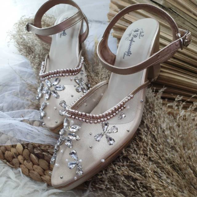 Sepatu wedding bella wanita rosegold 7cm