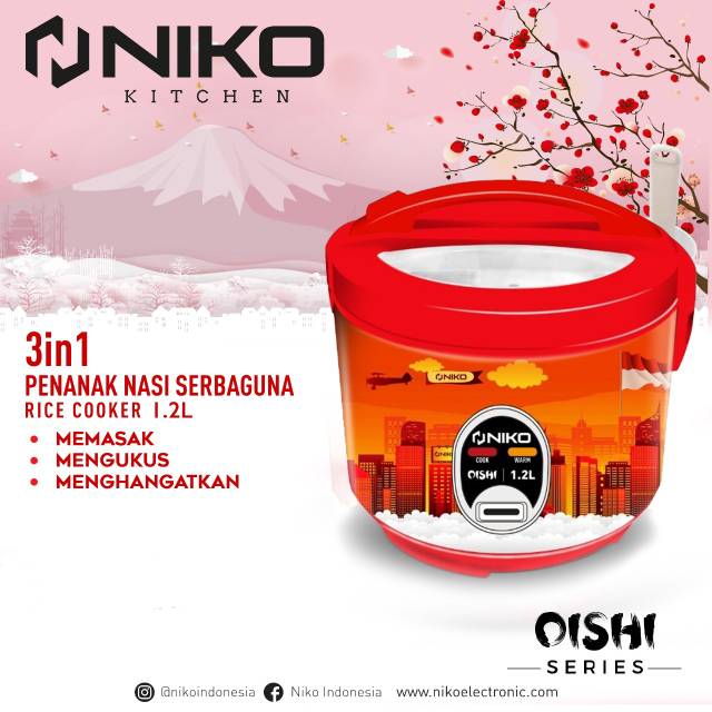 RICE COOKER Niko Rc12G Oishi Series Tutup Atas Kaca 3 in 1 Bagus Berkualitas Garansi Resmi 1Tahun