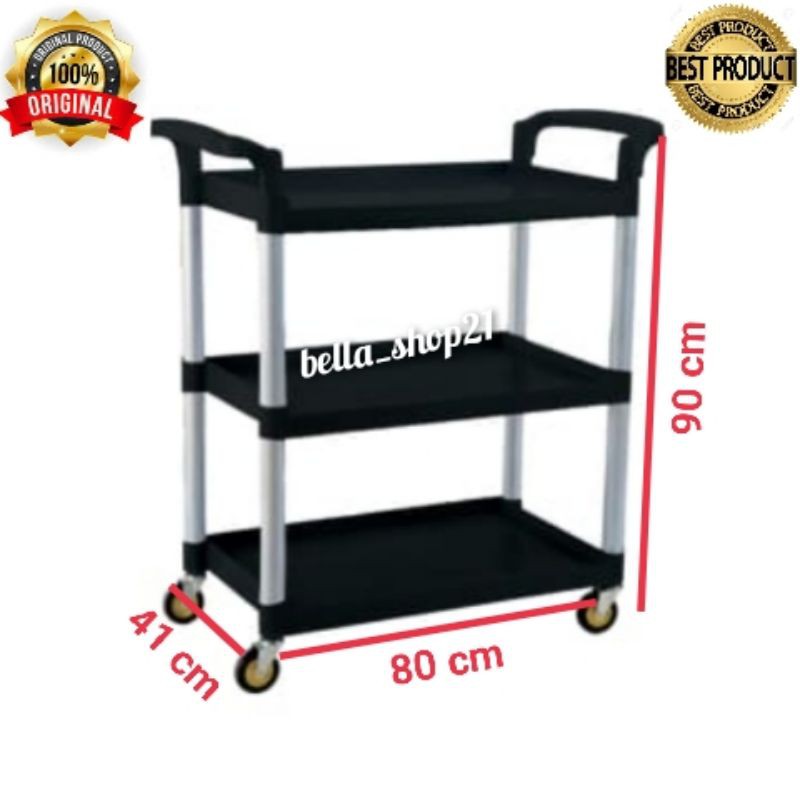 krisbow rak troli barang atau troli makanan plastik 3 tingkat - hitam