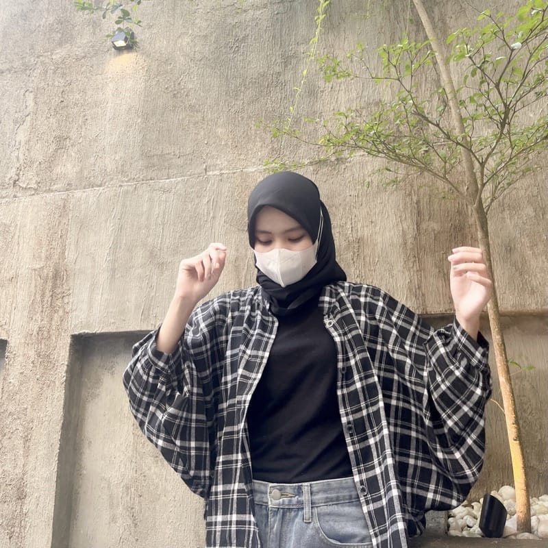 BATWING FLANEL | BLOUSE CROP | OUTER LUCU MURAH