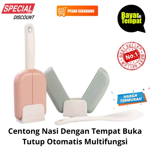 [BISA COD] PROMO Centong Nasi Dengan Tempat Buka Tutup Otomatis Wadah Centong Sendok Nasi Rice Spoon Multifungsi