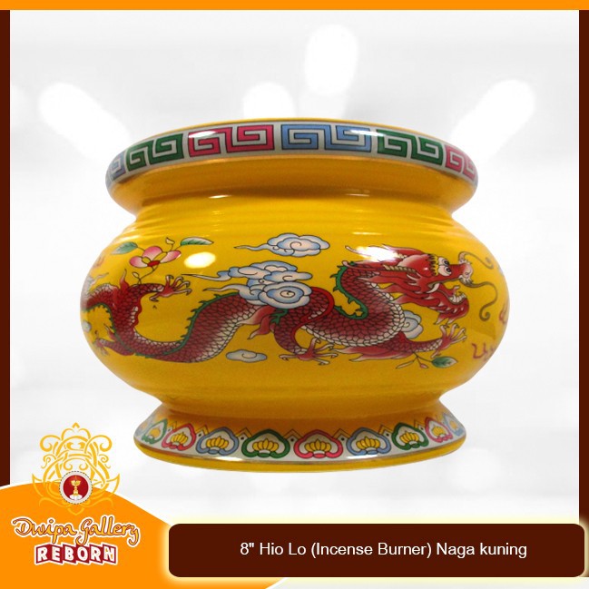 Tempat dupa Keramik 8&quot; Hio Lo (Incense Burner) Naga kuning