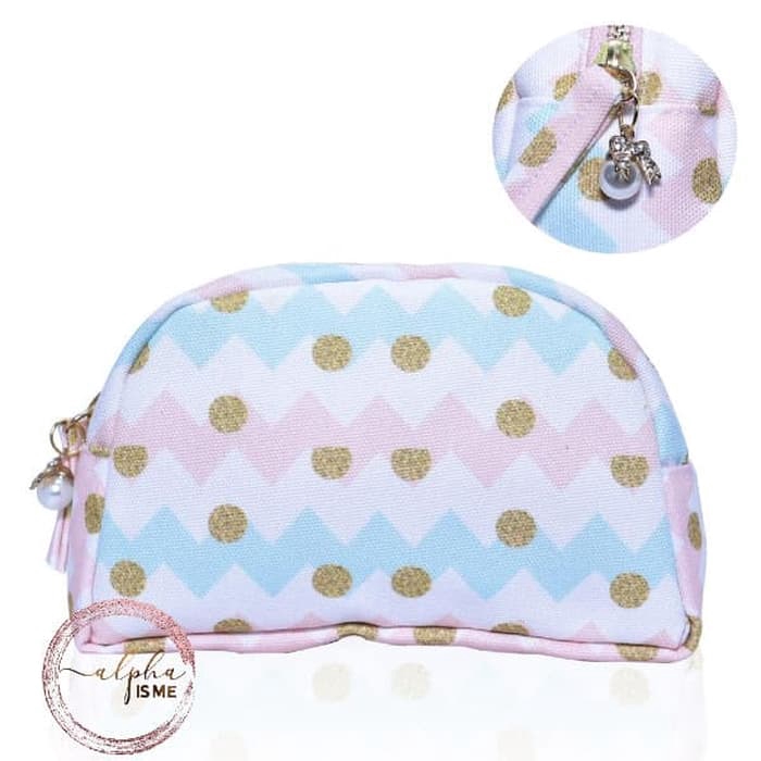 

alphaisme Pastel Rainbow Gold Dots Pouch Tempat Pensil Kosmetik dgn Charm