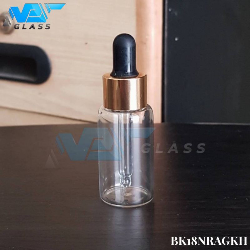 botol kaca pipet 18ml bening - ring almunium gold