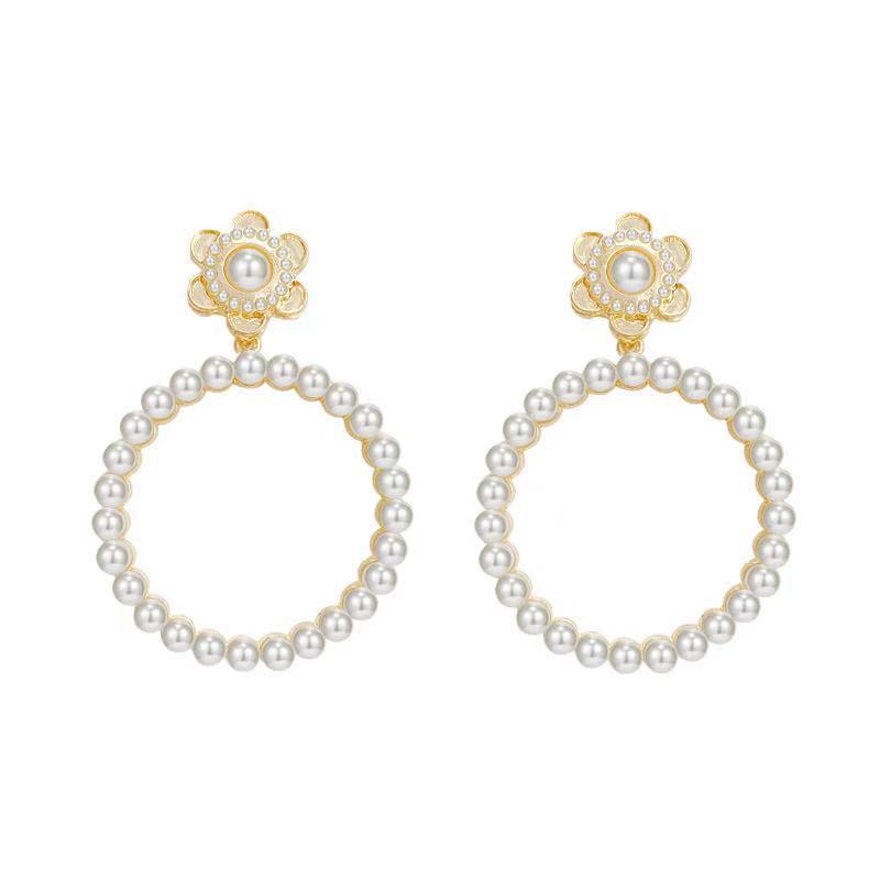 Korea sterling silver jarum Tinggi rasa mutiara anting-anting temperamen pribadi influencer lingkara