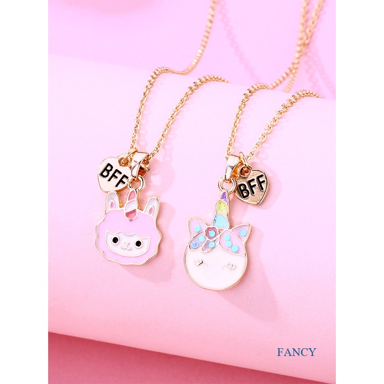 2pcs / Set Kalung Rantai Dengan Liontin Kartun Llama Untuk Anak Perempuan