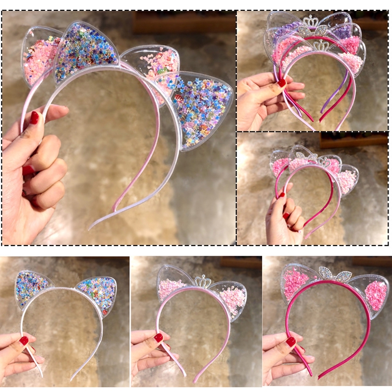 Fashion Cartooon Glitter Telinga Kucing Bando Pasir Hisap Payet Rambut Hoops Bayi Perempuan Hairband Lucu Hiasan Kepala Anak Mahkota Hiasan Kepala Putri Aksesoris Rambut