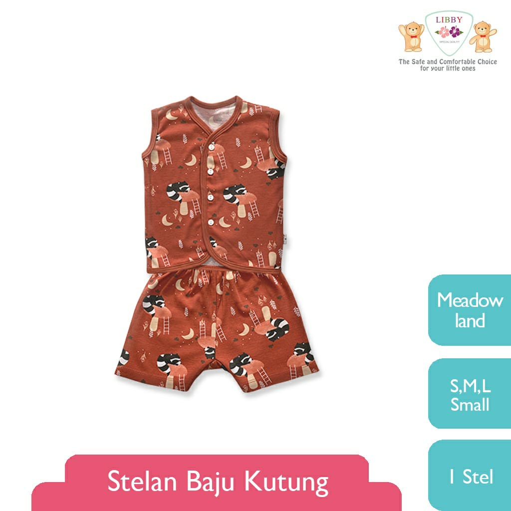 Libby Stelan Kutung &amp; Celana Pendek Kancing Depan Meadow Land Series (Satu Set Isi 3pcs)