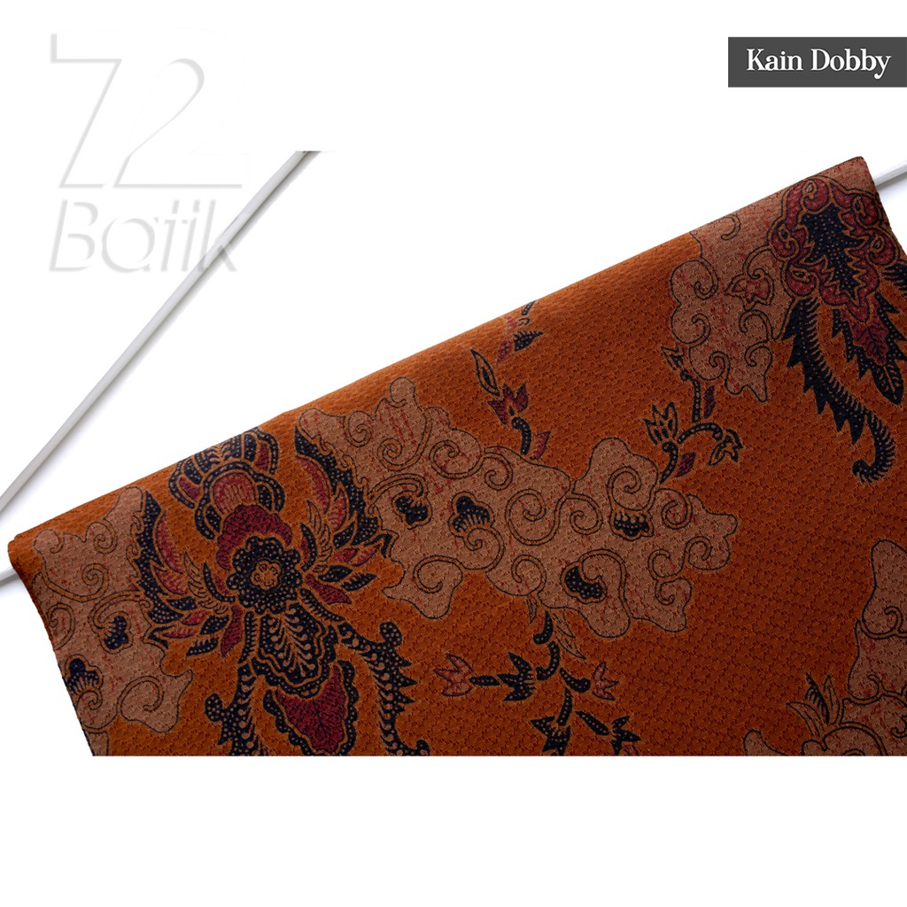 BAHAN BATIK PREMIUM Dobby Motif Rumah Adat Warna Orange Oranye Oren Dolbi Dobi Doby 725383 Cap 72 Jarik Jarit Samping Kebat Panjang Batik Dobby Modern Premium Bahan Seragam Batik Pernikahan Kantor Keluarga Murah Kamen Jadi Batik Bali Lembaran