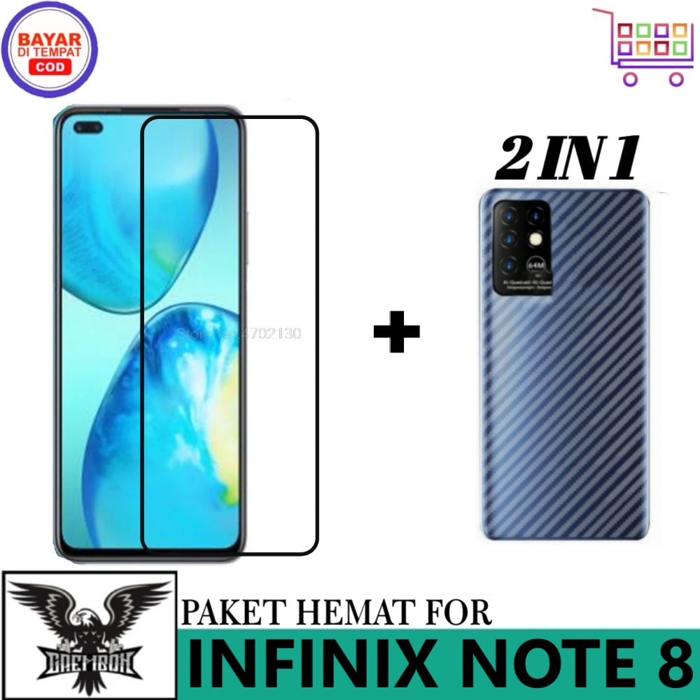 PROMO TEMPERED GLASS INFINIX NOTE 8 FREE GARSKIN CARBON PREMIUM ANTI MINYAK BEKAS JARI