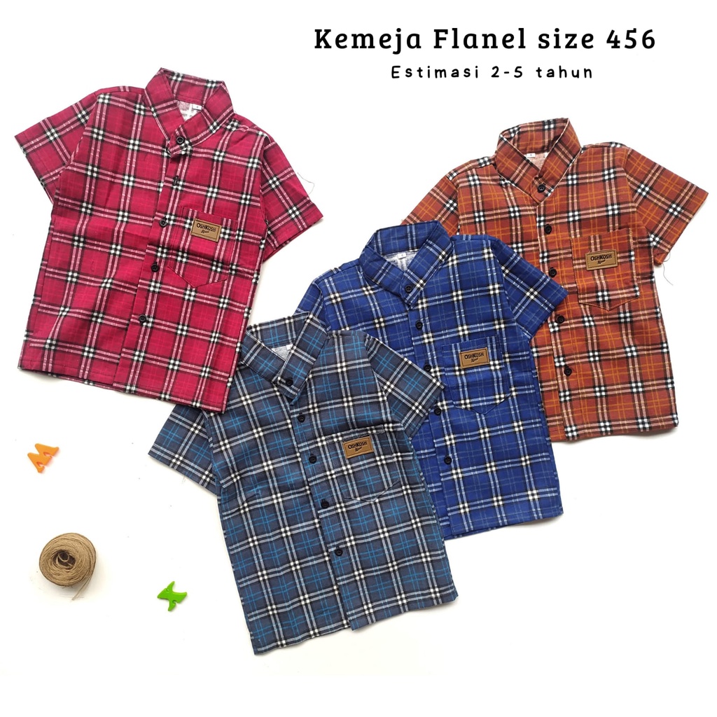 Kemeja Hem Flanel Lengan Pendek Anak Laki Laki2 Cowok Usia 2 3 4 5 Tahun PROMO