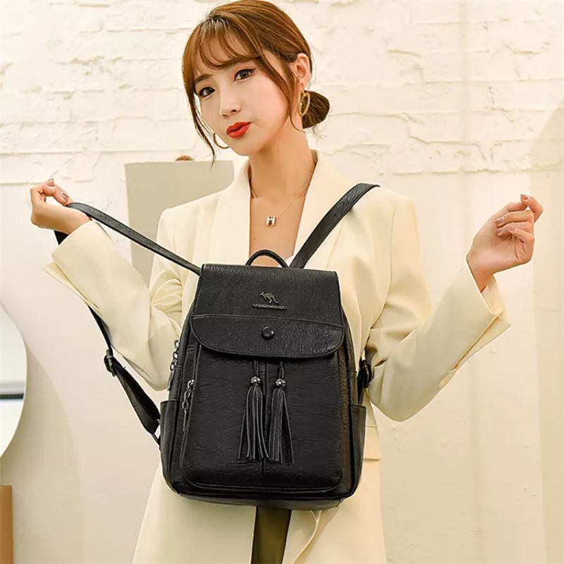 Tas Ransel Stylish Ransel Wanita Kpop Style -MOCHILLASTORE- Backpack Kulit sintetis Lembut Dan Tebal