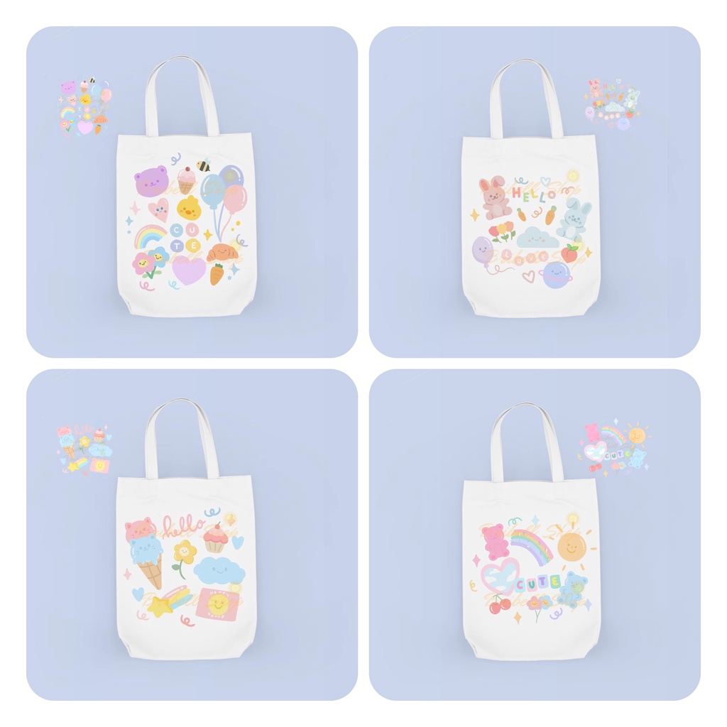 Bribell - Tote bag kanvas bergambar doodle aesthetic original tas wanita bisa cod