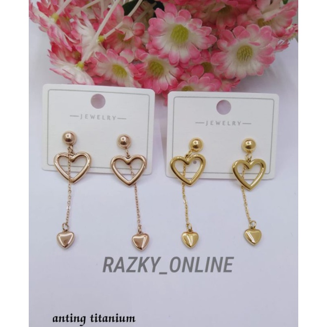 ANTING RUMBAI LOVE TITANIUM ANTI LUNTUR ANTI KARAT PERHIASAN WANITA DEWASA