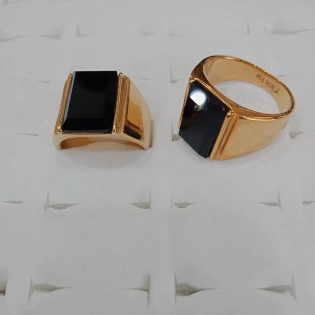 Cincin Onyx pria Titanium super keren stainlessteel