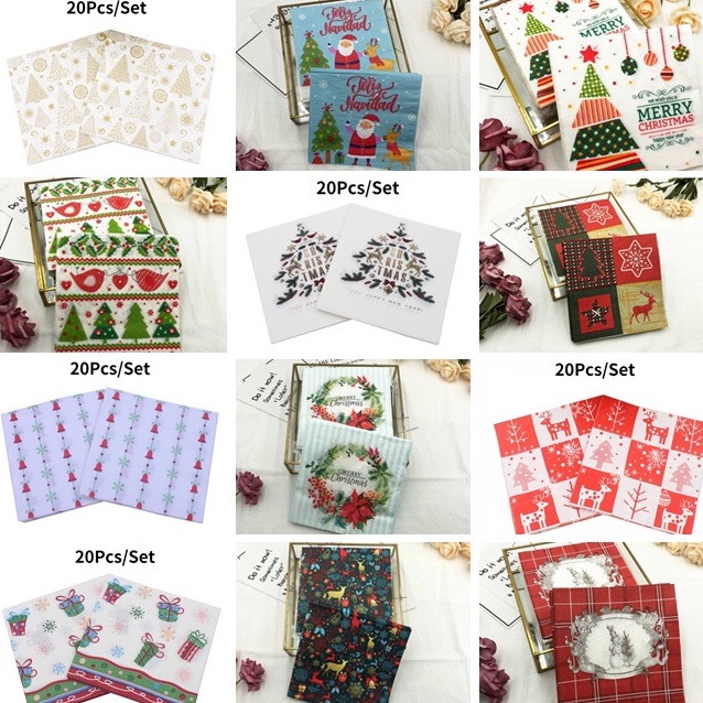 20pcs/set Serbet Motif Snowflake Natal Dekorasi Pesta &amp; Restoran Tisu Wajah Kertas Sekali Pakai