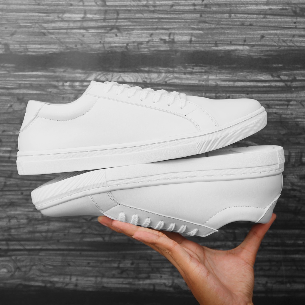 Sepatu Putih Pria Wanita Kulit Sneakers Casual Polos Kasual Simpel Cowok Cewek - Victor Full White