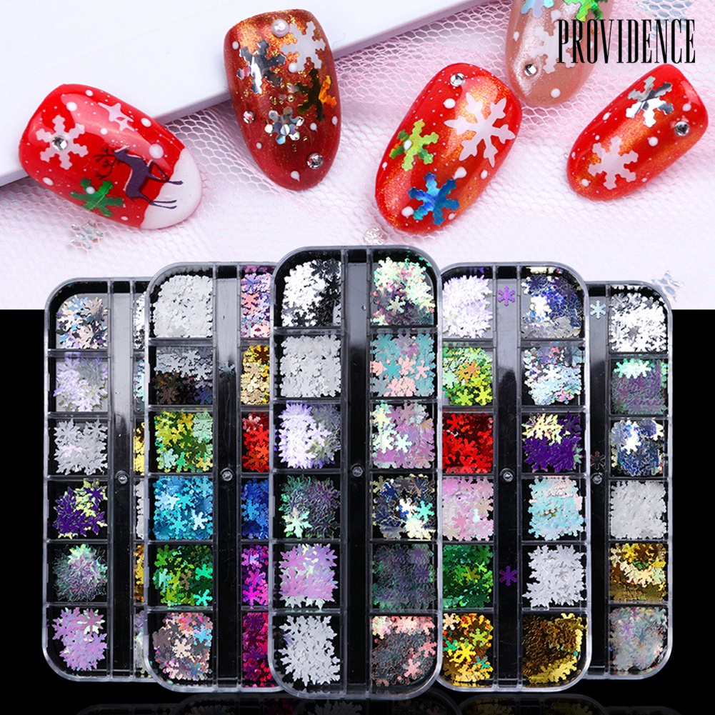 Providence Christmas Decor 12 Grids Multi Color 3D Glitter Snowflake Nail Art Sequins Flake