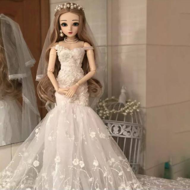 PO BJD 1/3 WHITE GOWN , 60CM DOLL BONEKA BARBIE CANTIK