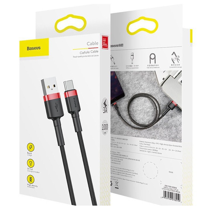 Baseus Kabel Data Type-C Cafule Cable For Type-C Quick Charge 3a 1m