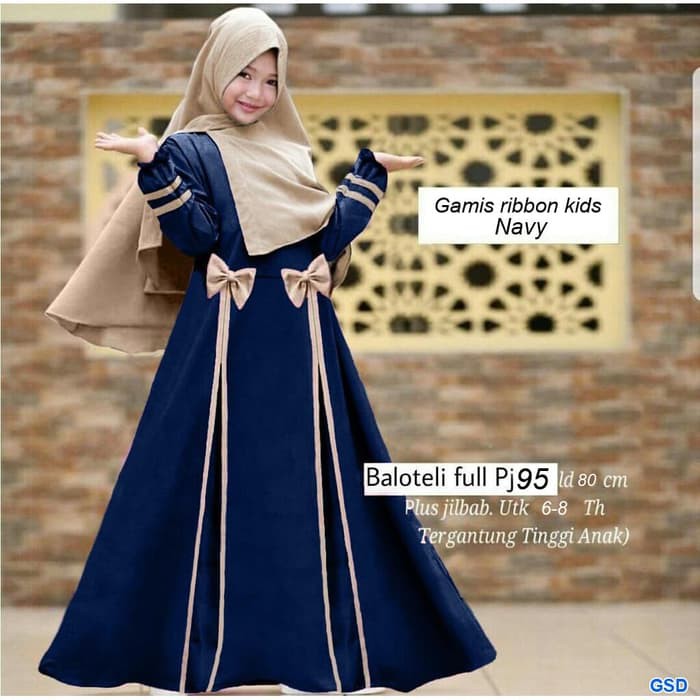 Gamis Anak Syari Long Hijab Usia 2 13 Tahun Free Uh736 Perempuan Baju Ribbon Kids Navy Shopee Indonesia