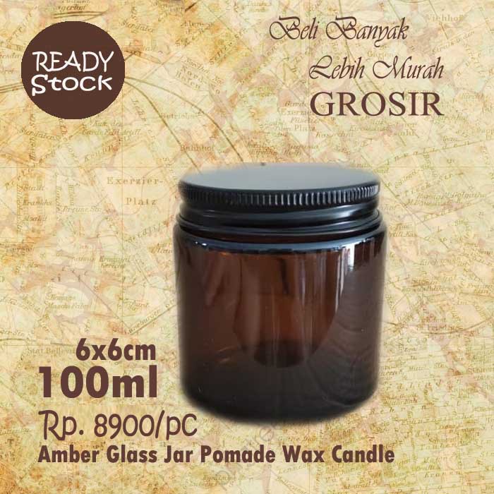 Pot Pomade Jar Kaca 100gram Pot Lilin Botol Toples Candle Wax 100 gram Amber Tutup Aluminium Hitam