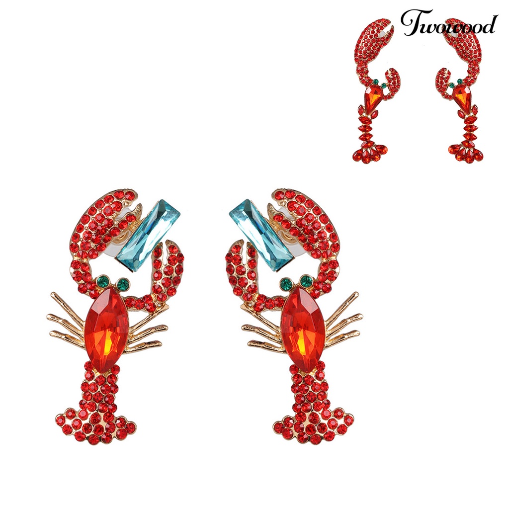 Anting Juntai Bentuk Lobster Aksen Berlian Imitasi Untuk Hadiah