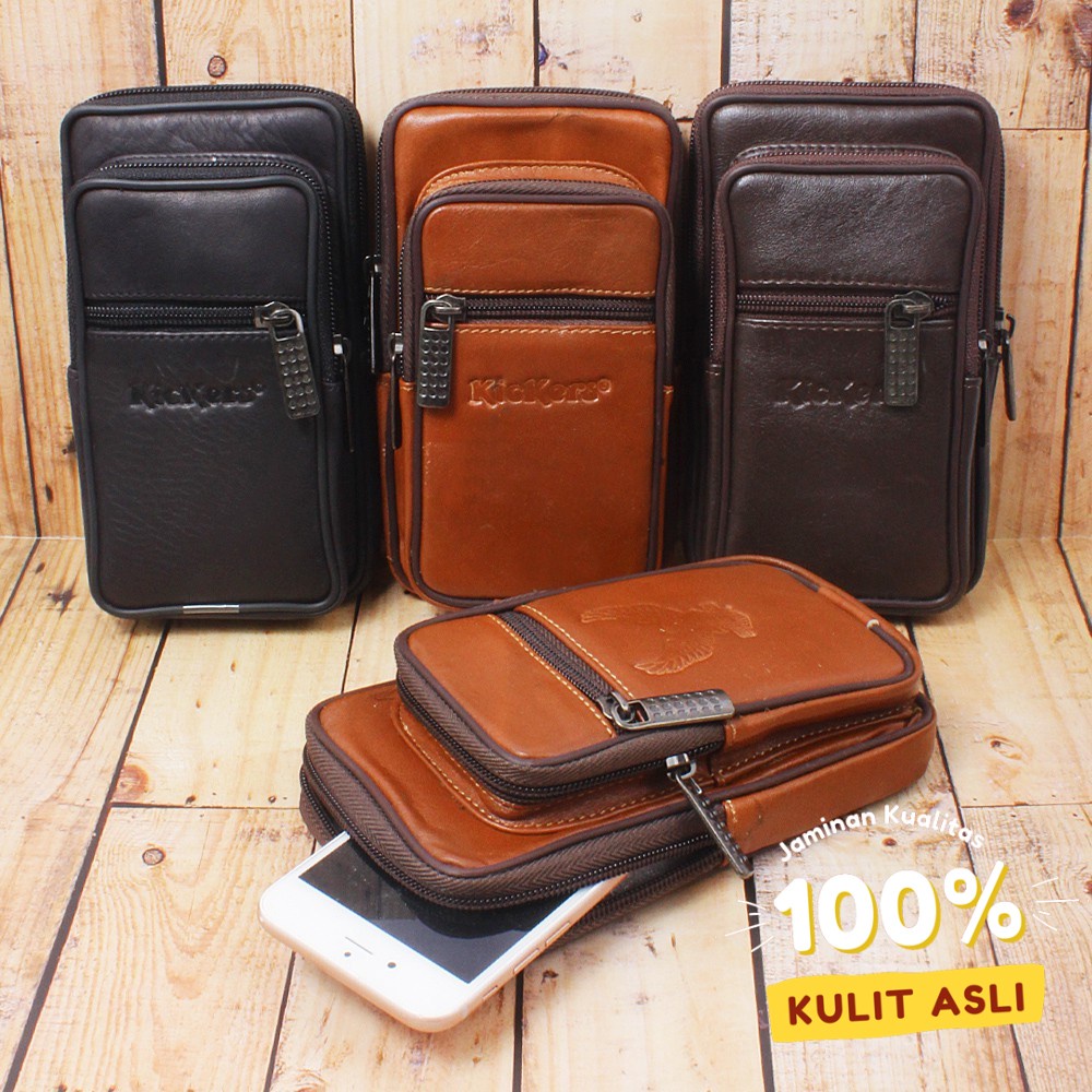 Tas Pinggang Pria / Tas HP Pinggang Bahan Kulit Sapi Asli P018 Kkulit Craft