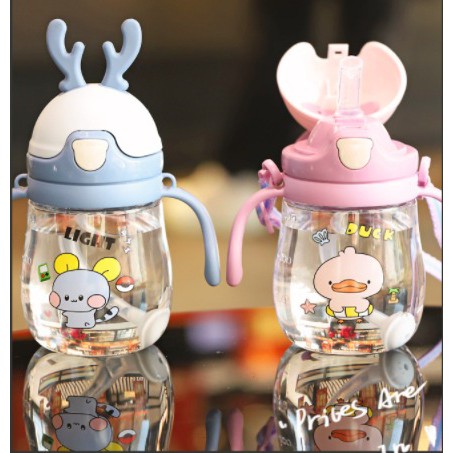 Botol Minum Anak Sedotan @250ml Karakter Kucing Tutup Clip