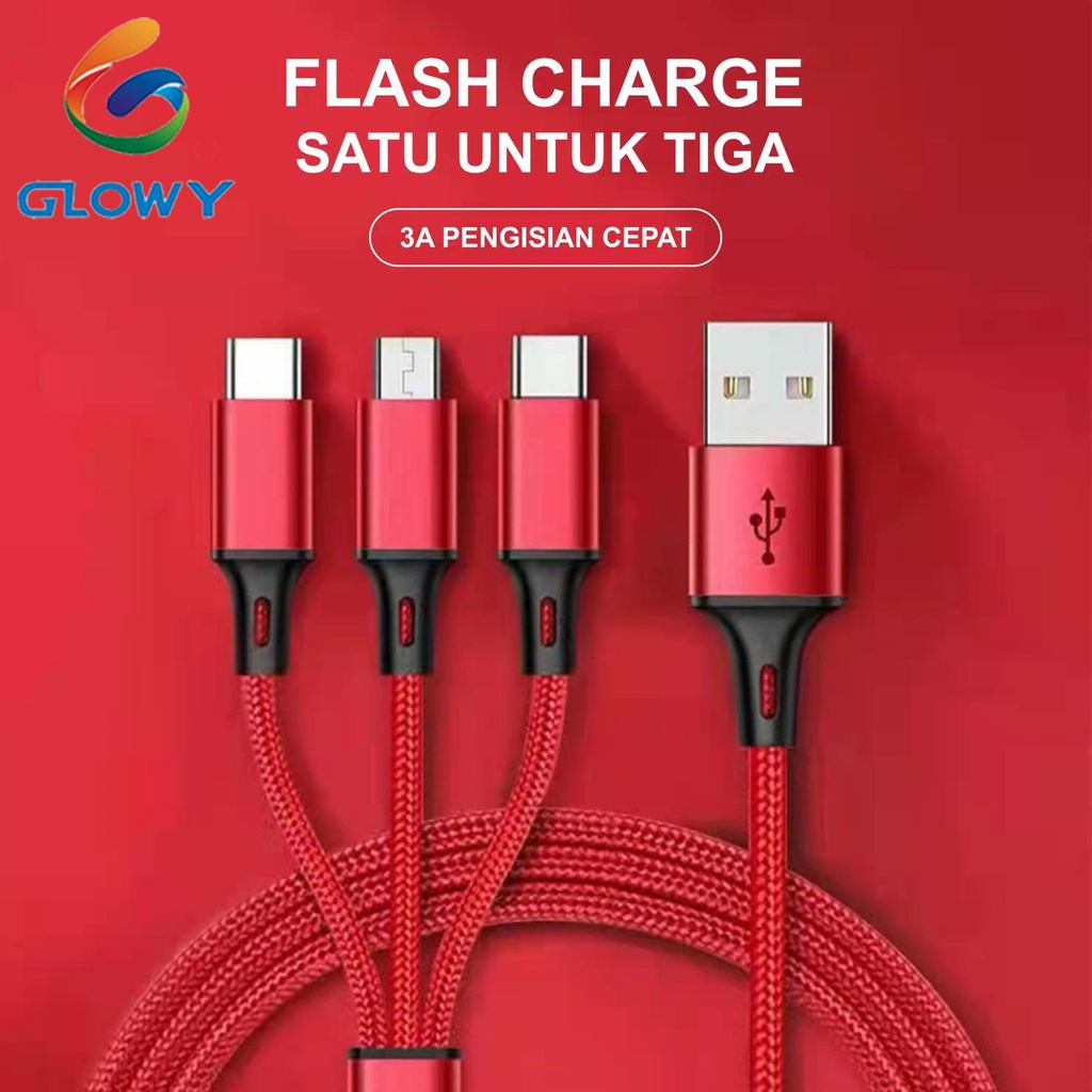 Kabel data pengisian flash 5A 2A iPhone Android kabel data tipe-c kabel data tiga kepala Kabel data untuk Xiaomi, Huawei, OPPO