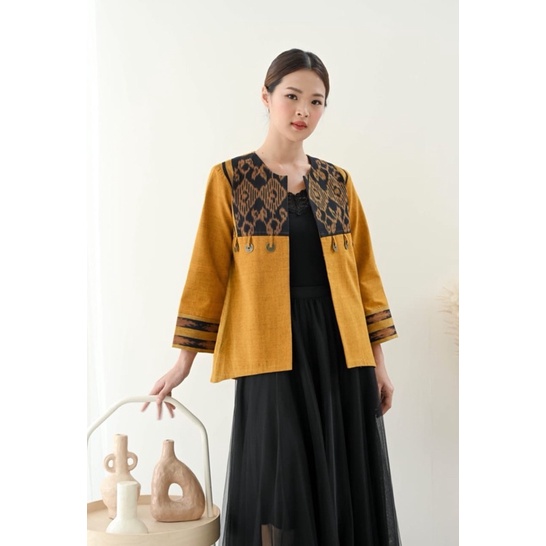 Blouse tenun wanita blazer baju tenun jepara fashion wanita atasan wanita Outer tenun ethnik blazer 