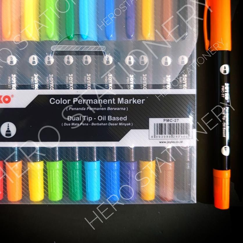 

QA1$7E Real .Spidol marker joyko permanen color dual tip set 12 warna PMC-27..