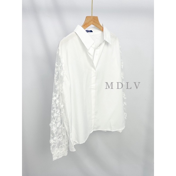 MDLV ~ 8651 Dellaney Lce Shirt Atasan Blouse Combi Lace Baju korea Combi Renda Rajut Fashion Import