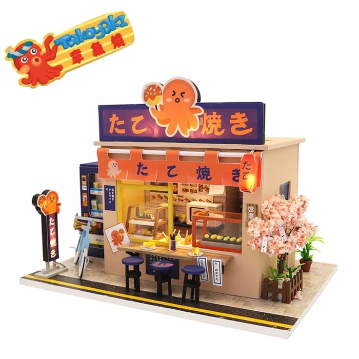 MAINAN & HOBI FIGURE MAINAN ANAK CREATIVE DIY MINIATUR RUMAH BONEKA DOLLHOUSE TAKOYAKI SHOP HR1471W