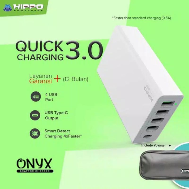 Hippo Onyx Smart Travel Charger 5 Port Quick Charge 3.0 Simple Pack Original