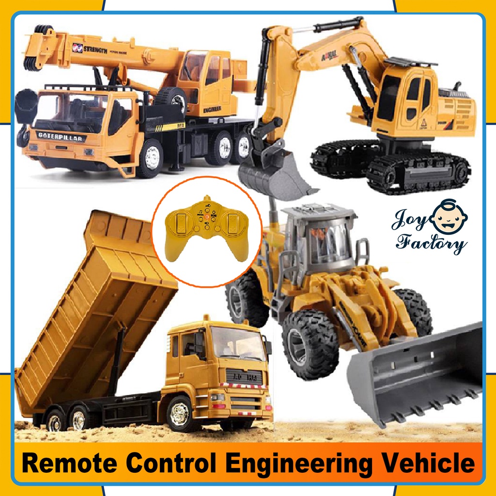 【4 Jenis】RC Remote Control Excavator Bulldozer Crane Dump Truck Mainan Hadiah Kendaraan Rekayasa