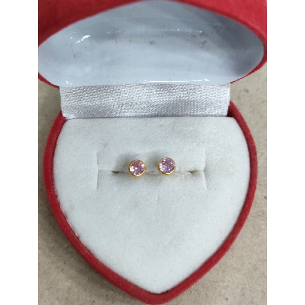 giwang bayi mata burung pink 1/4 gram emas muda