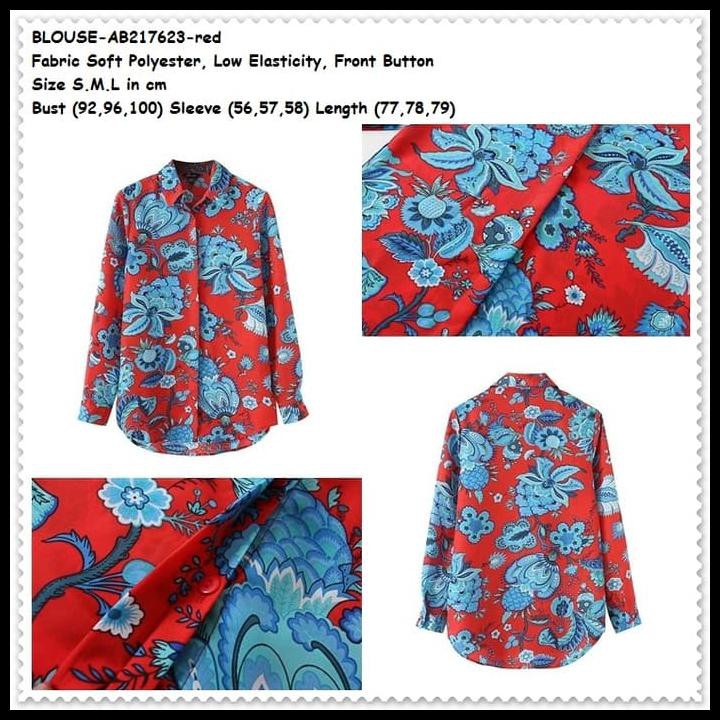 BAJU ATASAN KERJA BATIK KEMEJA MERAH RED BLOUSE WANITA