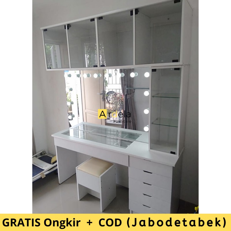 Meja Rias Vanity Mirror Dengan Kabinet Kaca Ukuran Besar 