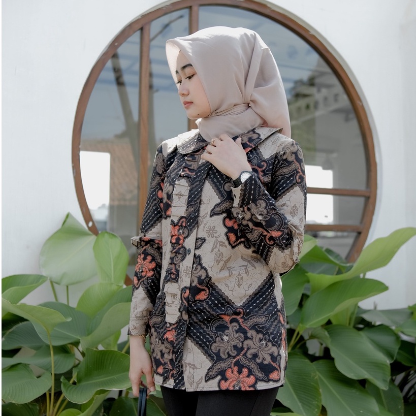 Batik Alina Piramid Blouse Baju Batik Wanita Modern S M L XL XXL Atasan Batik Modern Batik Wanita Kerja Kantor