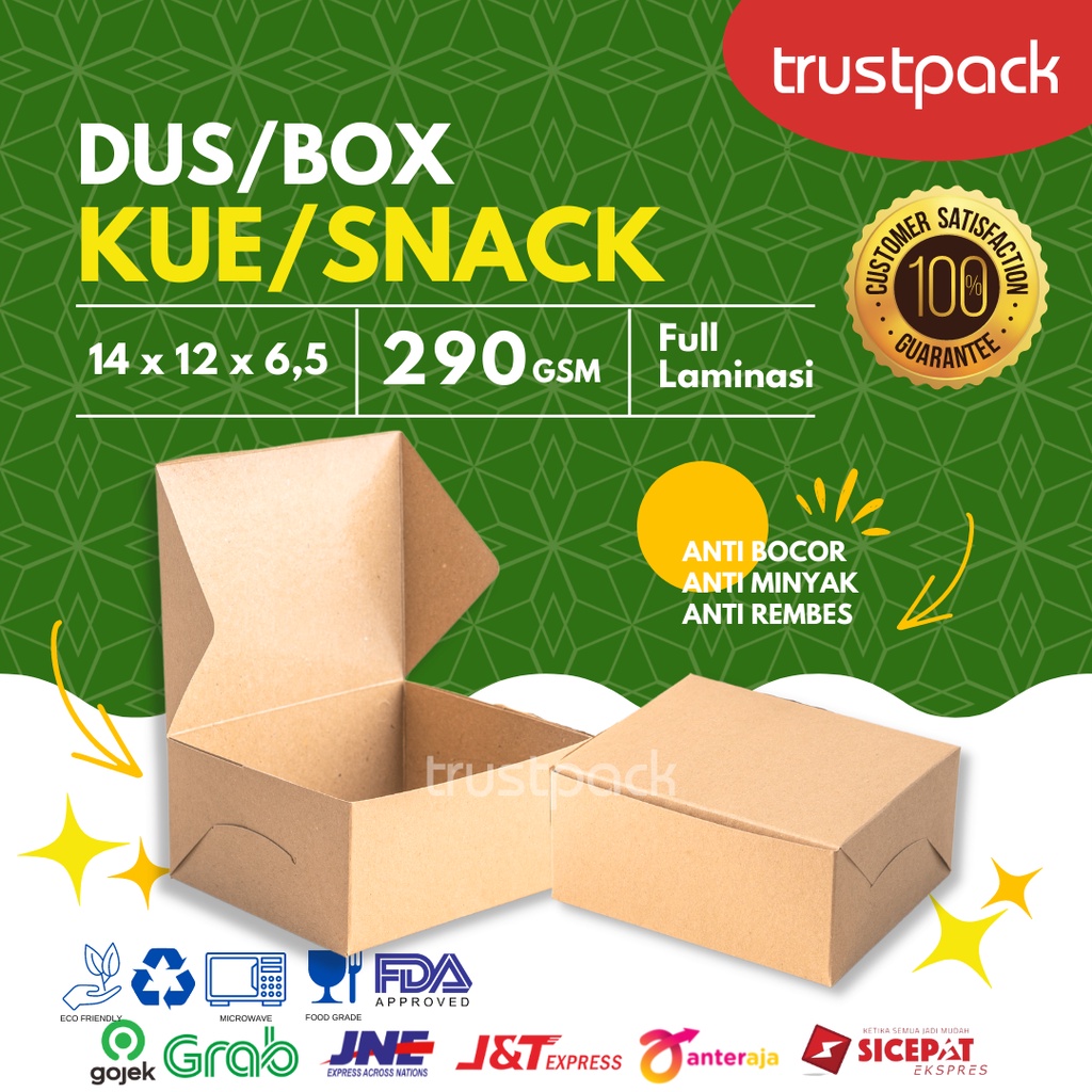 DUS KUE 12X14 KRAFT / KOTAK KARDUS KUE / DUS SNACK /SNACK BOX LAMINASI