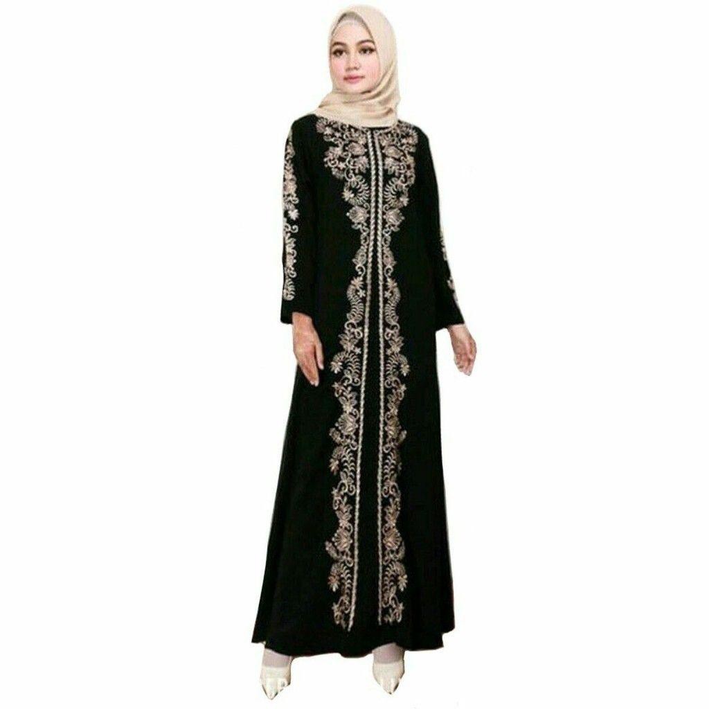 Baju Gamis Abaya Turkey 213 Bordir Gold Abaya Hitam Dubai Turki