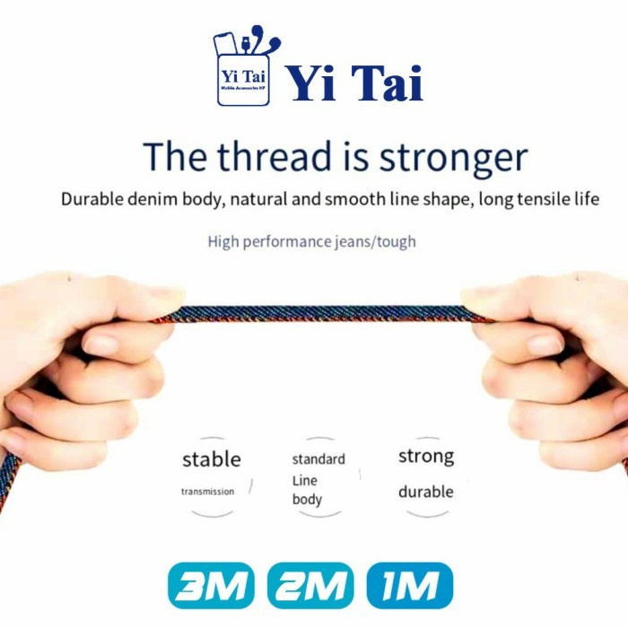 KABEL DATA DENIM YI TAI 25CM PREMIUM FAST CHARGE MICRO USB TYPE C