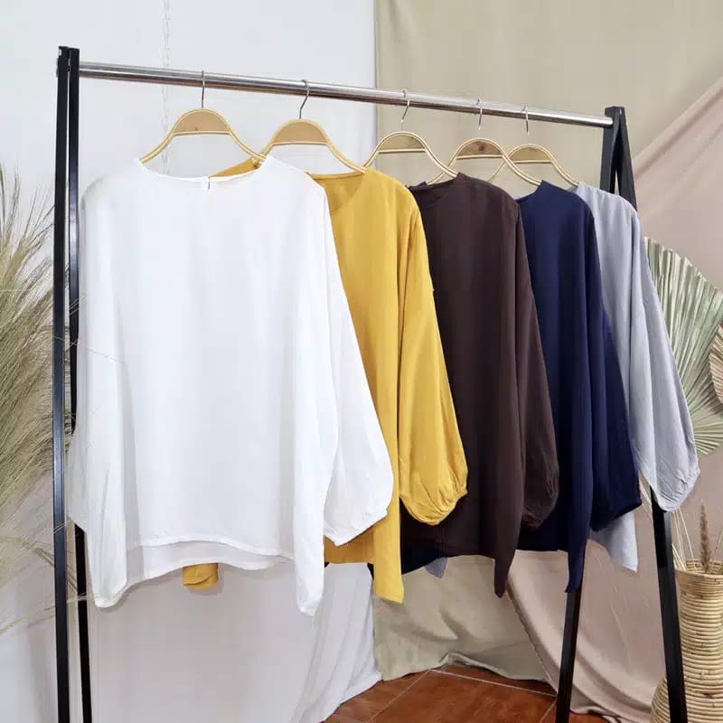 Ziva Blouse Atasan Wanita Bahan Rayon Twill Lengan Balon Karet Oversize Jumbo XXL LD 120 cm