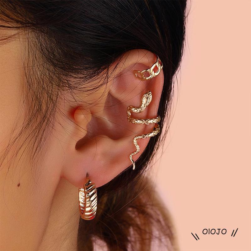 Anting Klip Tanpa Tindik Bentuk Rantai Ular Bahan Logam Gaya Punk Kreatif ol2