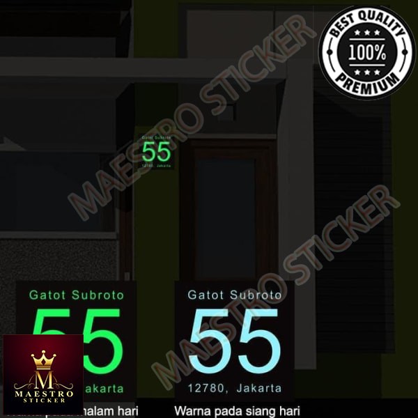 Wall Sticker Custom Nomor Rumah Cutting Stiker Glow in the dark nyala