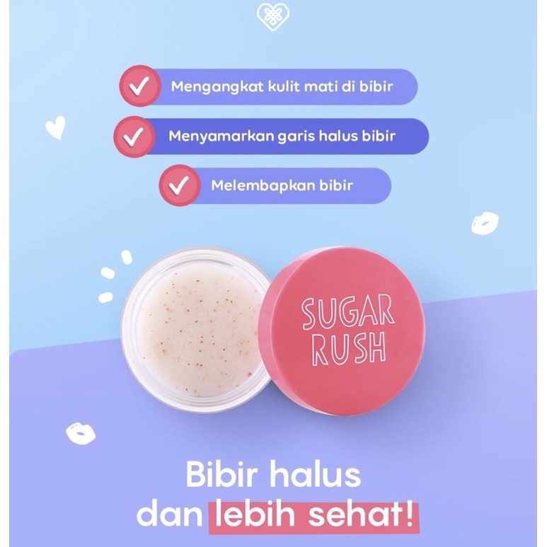 EMINA Sugar Rush Lip Scrub 4.2 gr | Scrub Bibir Exfoliasi Gula | Pencerah Bibir hitam