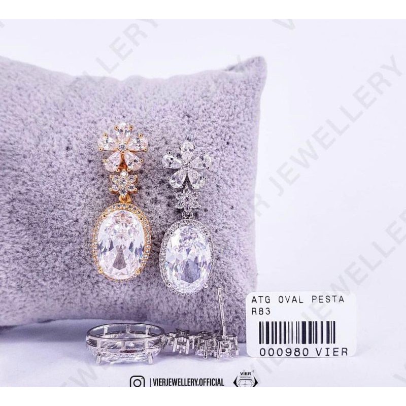 VIER JEWELLERY EARRING 980 , anting replika berlian crystal zirconia AAA+