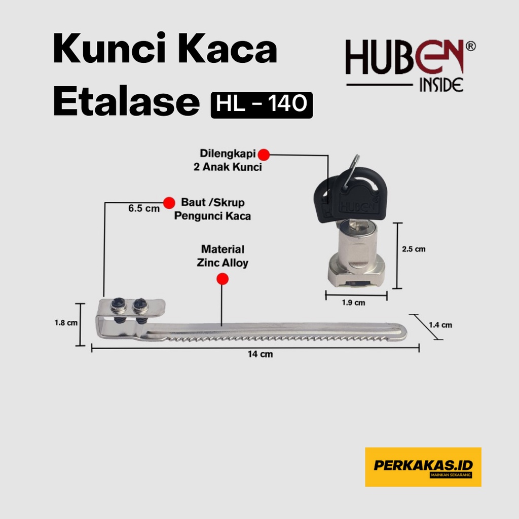 Kunci Kaca Etalase Gergaji Sliding HUBEN HL-140