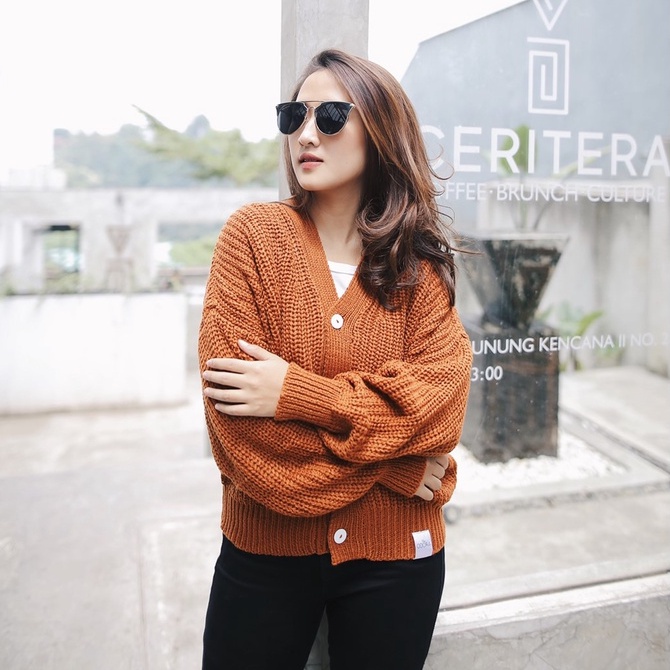 Cardigan rajut premium (Carra)-Caramel